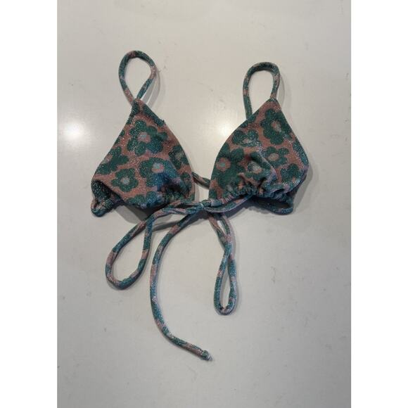 For Love & Lemons Size Small Yola Triangle Bikini Top Floral Print Shimmer Boho - Picture 1 of 8